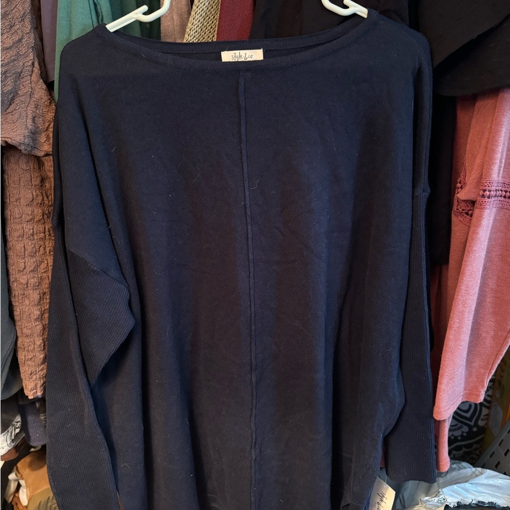 Style & Co. Blue Knit Crew Neck Sweater